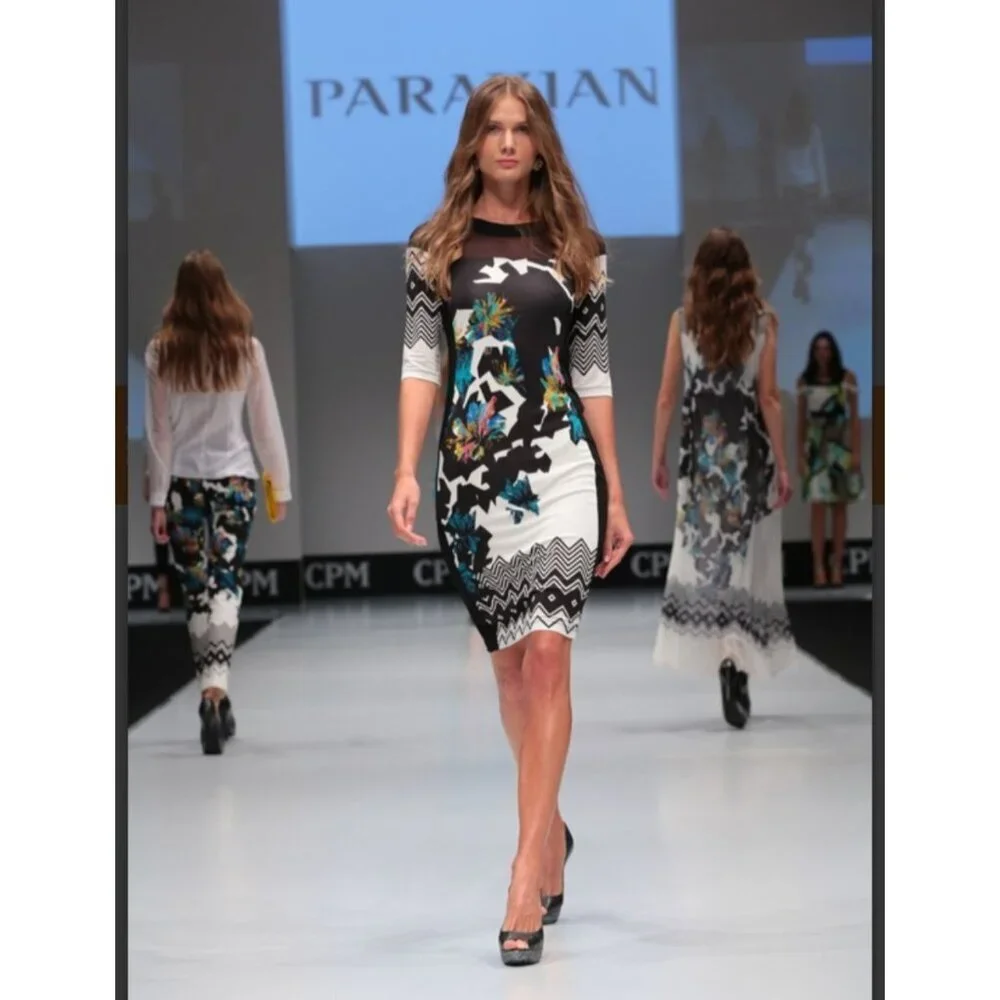 Parakian Paris Stretch Floral Abstract Bodycon Dress